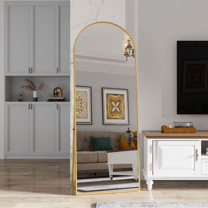 RELAX4LIFE Grand Miroir Sur Pied 40x160cm Doré - Cadre Aluminium, Verre Antidéflagrant, Miroir Pleine Longueur Pour Chambre Salon Vestiaire