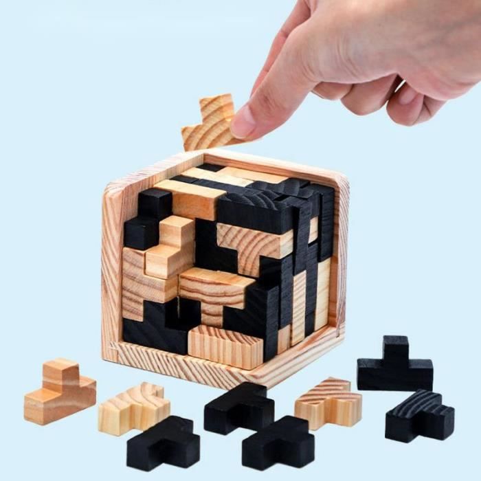 MINGZE Puzzles en Bois Casse-tête Jouet 54 Tetris en Forme de T Blocs Jeu  de l'intelligence géométrique Sphère Puzzles pour Adultes/Enfants