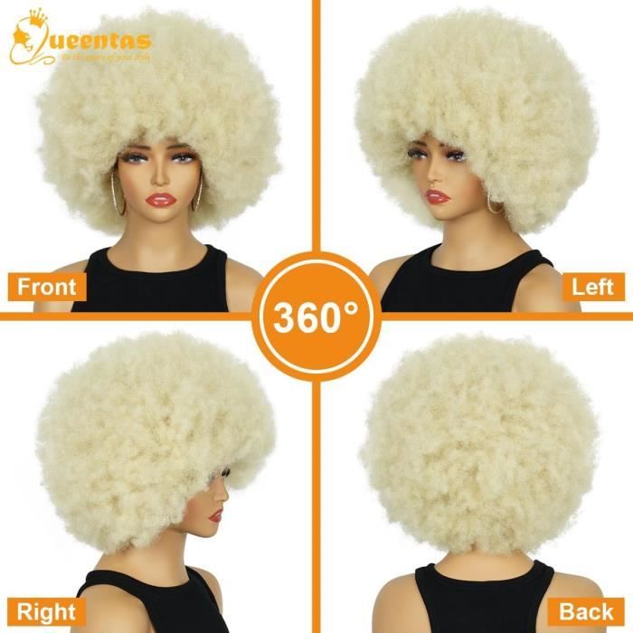 Perruque Courte Bouclée Noire Afro - Style Déguisement Pour Halloween, Carnaval, Cosplay (Taille Unique) - 5
