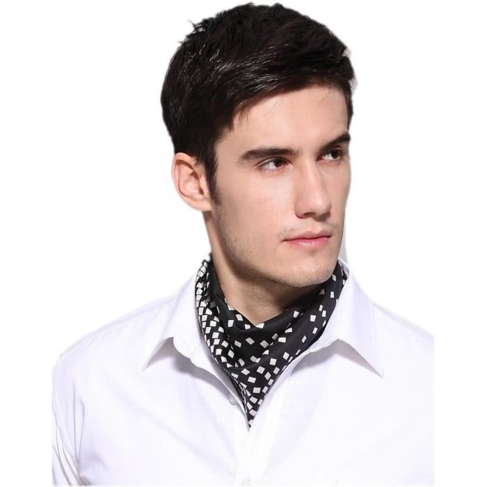 Foulard Carré Femme Bleu et Gris à Pois, Lavable en machine