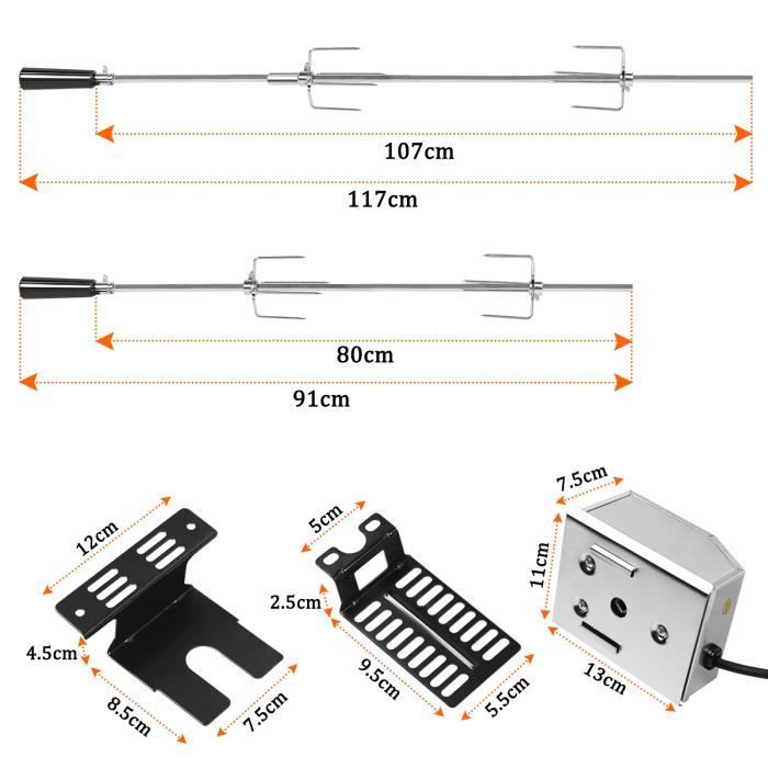Kit Tournebroche Inox 100 Cm – Pique Rotissoire 8 Mm Avec Pinces à Viande, Fabriqué En Europe