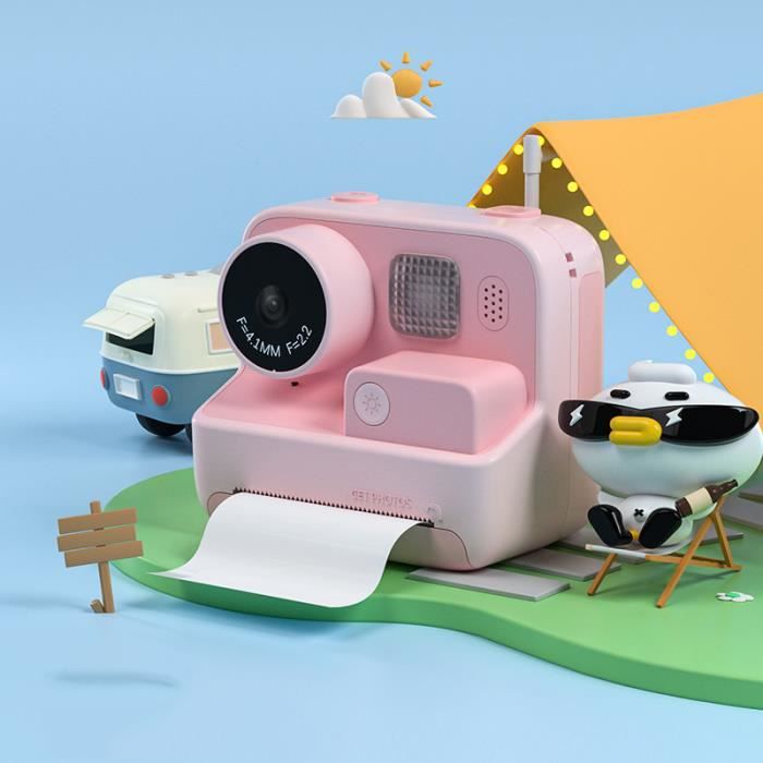 Hangrui Appareil Photo Enfant à Impression Instantanée, 2.0 Pouces Appareil Photo pour Enfants, 12MP/1080P Caméra Enfant avec 32G SD Carte, Marqueurs, Ligne USB, Autocollant, pour 3-12 Ans -Rose