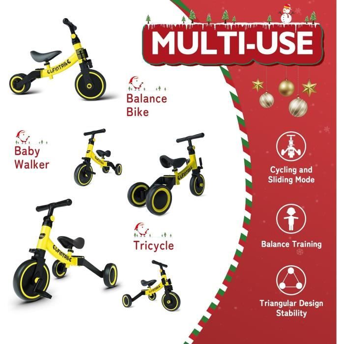Tricycle Évolutif 5 En 1 Pour Enfant 1-4 Ans - Draisienne, Tricycle Avec/sans Pédales - Noir