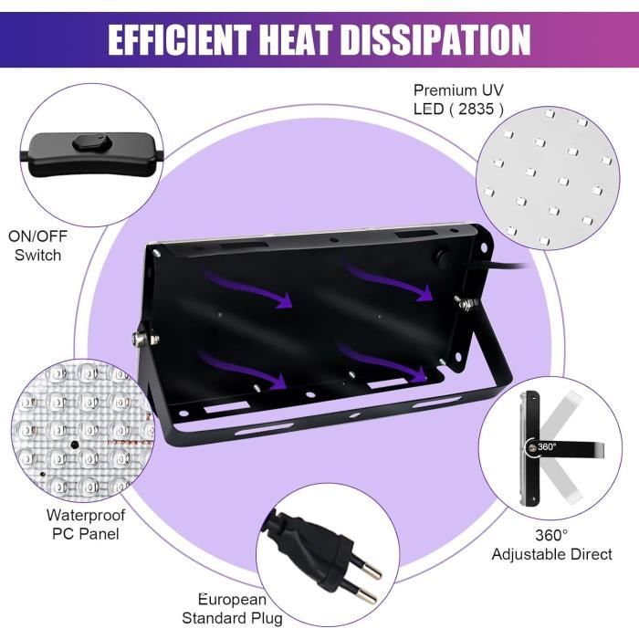 Lumière Noire UV 36W Litake - 12 LED 390-400nm UVA - Murale Ou Rack - Noire