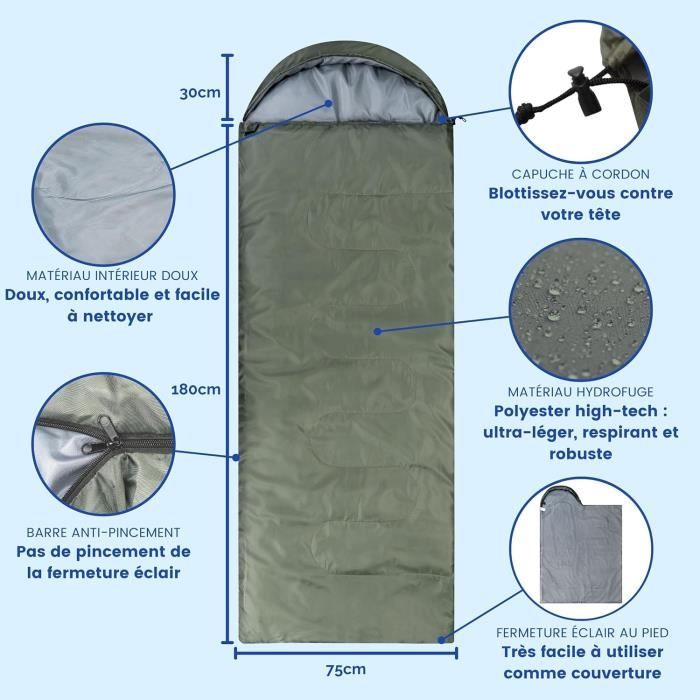 Sac De Couchage Ultralight Fox Outdoor – Compact, Léger, Température +11°C à +21°C, Avec Sac De Compression – Idéal Randonnée Été