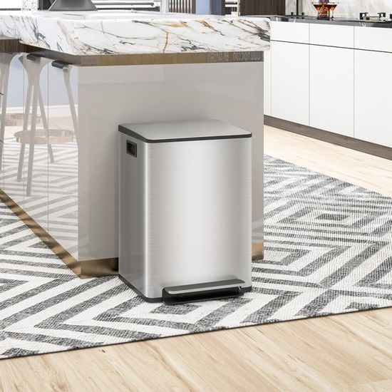 HOMCOM Poubelle Avec 2x25L Compartiments, Couvercle à Fermeture Douce Anti Empreintes Digitales Acier Inoxydable Noir
