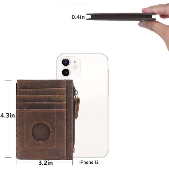 Portefeuille Homme Cuir RFID + Porte-AirTag - 11 Cartes, Fenêtre ID, Fermeture Magnétique - VULKIT Protection Antivol