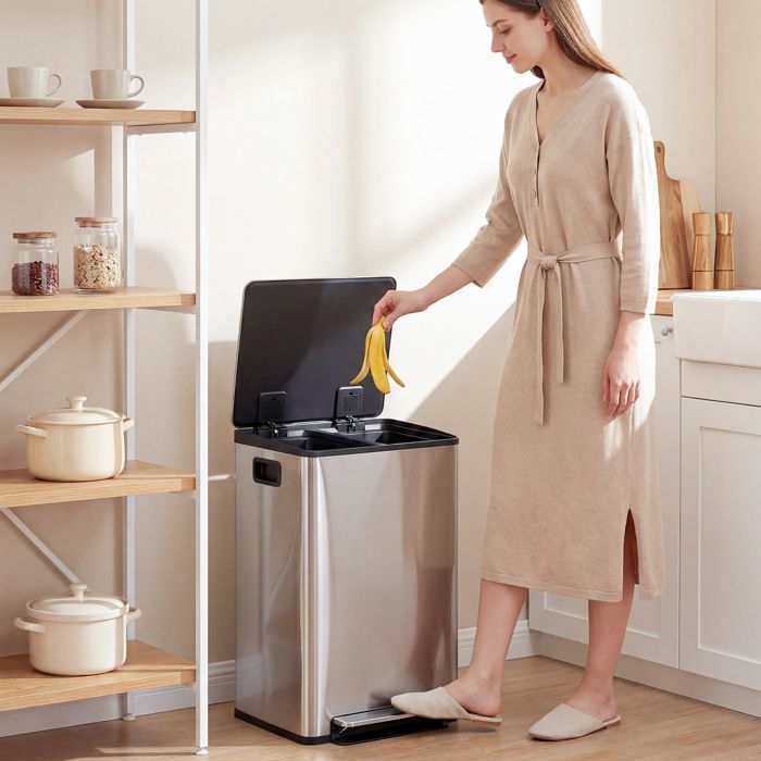 Poubelle Cuisine HOMCOM Double 56L - Acier Inoxydable à Pédale