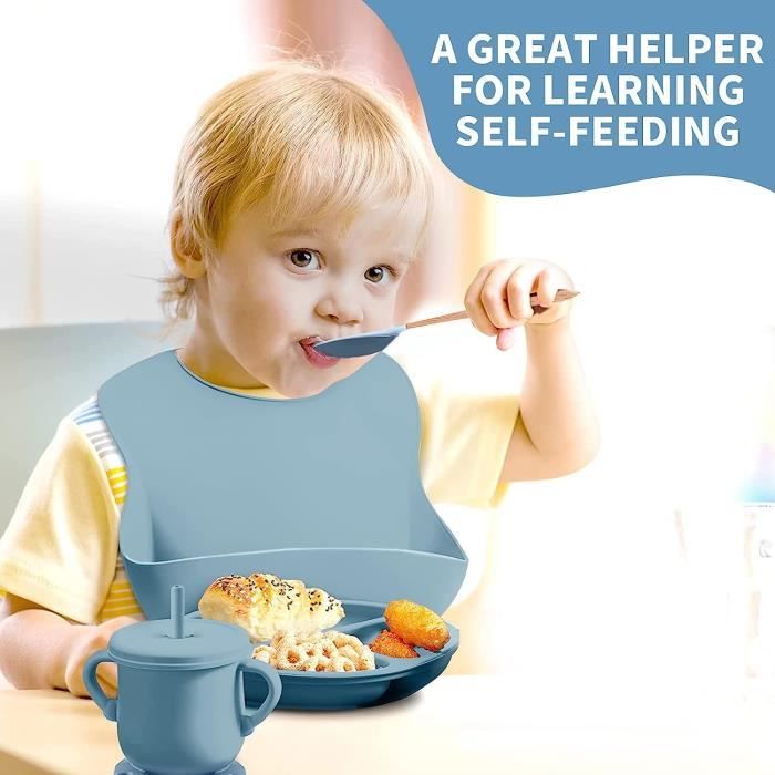 Coffret Repas Bebe,Lot de 8 Silicone Assiette Bébé Set Enfant sans BPA Set  de Vaisselle pour Bébé Enfants(Bleu Foncé) - Cdiscount Puériculture & Eveil  bébé