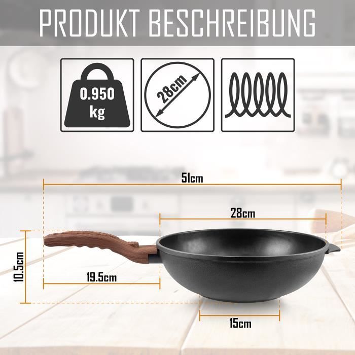 wok anti adhésif en fonte d'aluminium 28 cm