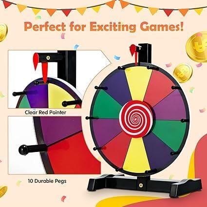 NQEUEPN 40cm Roue de Prix, 10 Emplacements Table Roue de la Fortune avec Support