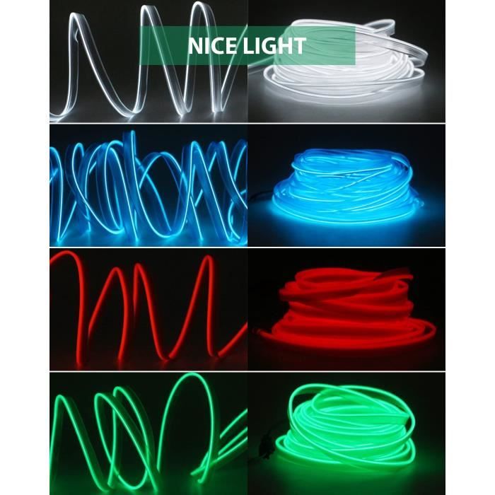 EL Wire Bande lumineuse LED pour intérieur de voiture avec bord de couture  de 6 mm, fil électroluminescent (EL), kit d'éclairage ambiant, accessoires