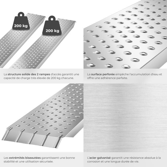 Rampes Moto 2 Rampes De Chargement LILIIN 400kg - Acier Galvanisé | Pour Moto, Remorque, Tondeuse | 160cm, Antidérapantes Rampe Remorque Quad