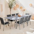 Salon de jardin table extensible - Chicago Gris - Table en aluminium 175/245cm avec rallonge et 8 assises en textilène-0