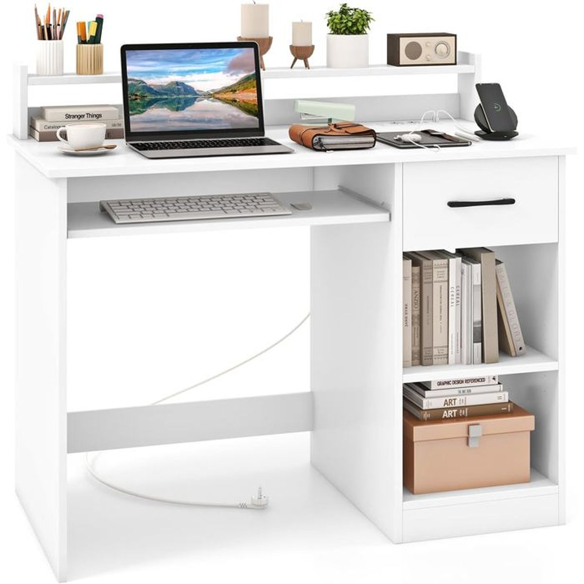 Homcom Debout Bureau D'ordinateur Réglable En Hauteur à Roulettes Pour Ordinateur Portable Chariot Avec Support De Présentation Avec Inclinaison Dessus De Table Et De Stockage Noir