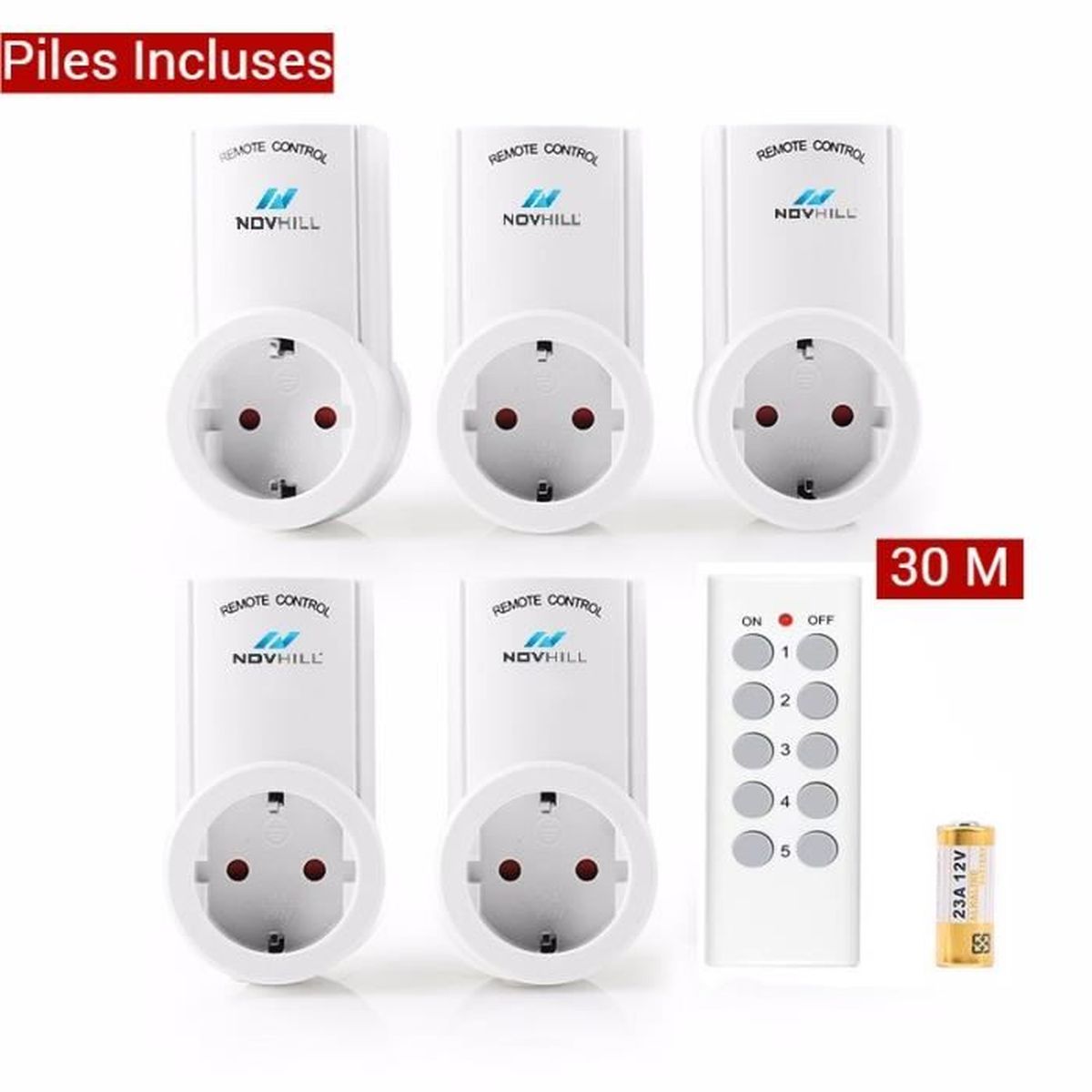 Lot De 5 Prises Programmables Avec Télécommande - KYG Prise Domotique Sans Fil, Fonction All ON/OFF, Idéal Pour Maison Connectée