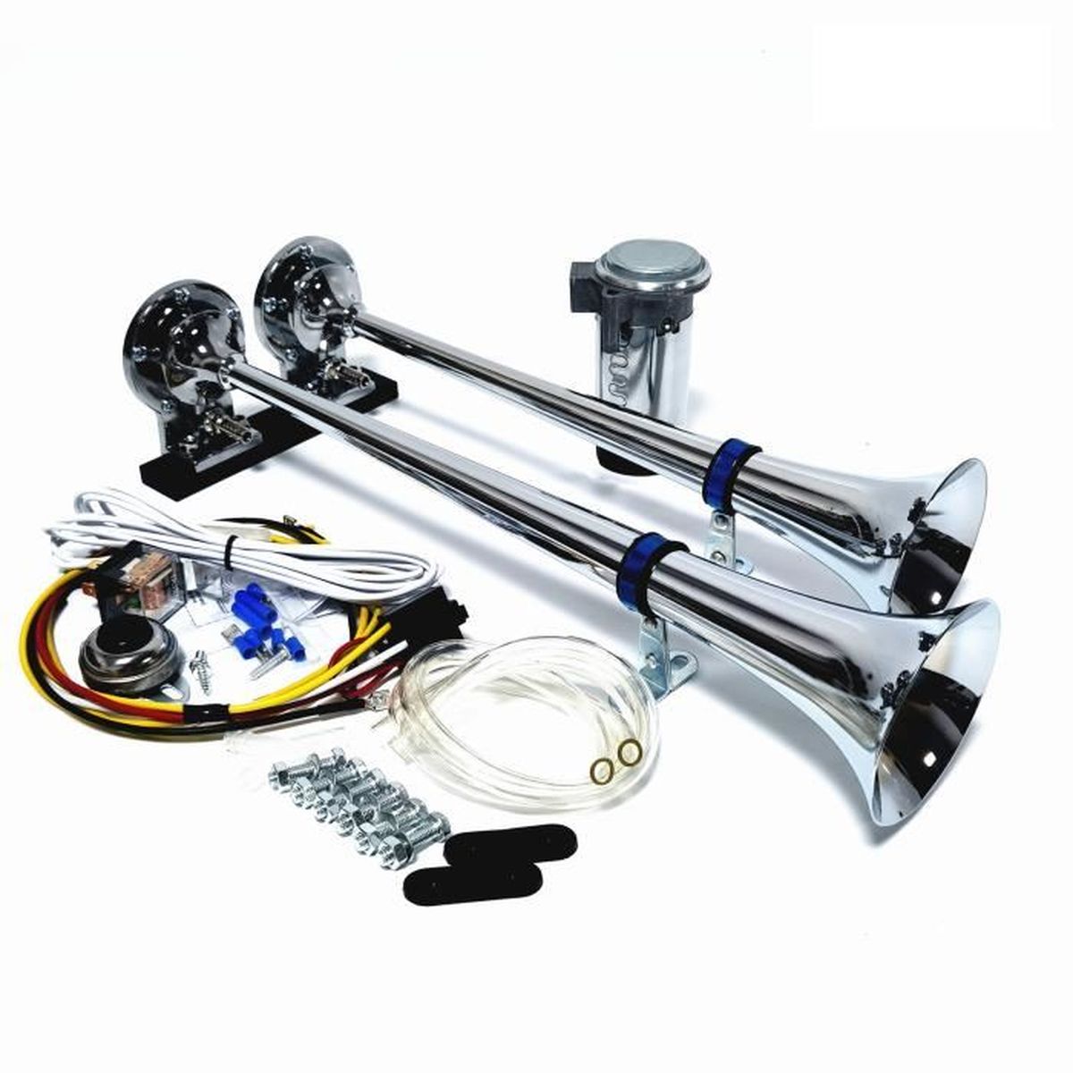 Klaxon à Air 12V Double Ton Pour Voiture, Camion, Bateau - 135 DB - Forme Escargot - Installation Facile - Rouge