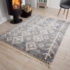 TAPISO Tapis Salon Poils Longs VERSAY Gris Crème Franges Polypropylène Intérieur 200x300