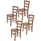 T M C S Tommychairs - Set 4 chaises cuisine VENICE, robuste structure en bois de hêtre peindré en couleur noyer clair et assise en bois