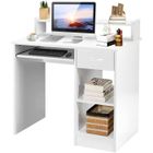 COSTWAY Bureau d'Ordinateur avec Tiroir et 2 Etagères de Rangement Bureau Informatique avec Plateau à Clavier Blanc