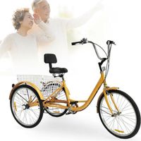 24" Vélo Adulte Tricycle 6 Vitesse 3 Roues Adulte Vélo Tricycle avec Panier + Dossier
