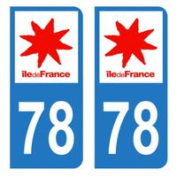 Lot 2 Autocollants Stickers plaque immatriculation voiture auto département 78 Yvelines Logo Région Ile-de-France