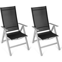 Lot de 2 chaises pliantes de jardin Vanage avec dossier haut en aluminium noir