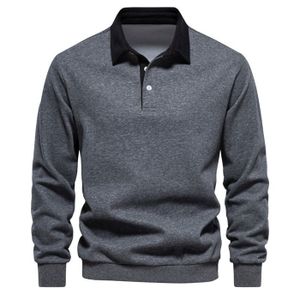 Top Homme Col Revers avec Boutons, Sweat-Shirt à Manches Longues Casual Chemise Basique Automne Hiver Mode Chic Pullover, Gris