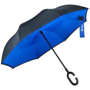 PARAPLUIE Glamore Parapluie Inverse Inversé Canne Automatique Grande Taille Etanche Anti UV Anti-Vent Revêtement Double Manche C Noir Bleu