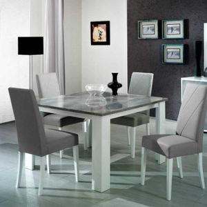TABLE À MANGER SEULE Table de repas carrée Laqué Blanc Brillant/Gris - 
