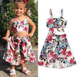 Ensemble de vêtements Toddler Girl Baby Summer Sling Top + Jupe flale Costume de jupe pour enfants en deux pièces - Multicolore