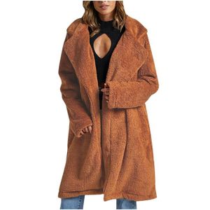 MANTEAU - CABAN OS manteau femme Dames Chaud En Fausse Fosrrure Veste Hiver Solide Col Rabattu Survêtement brun
