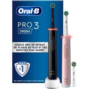 BROSSE A DENTS ÉLEC Brosse à dents électriques Oral-B Pro 3 - Rose/noire - 2 Brosses à dents électriques