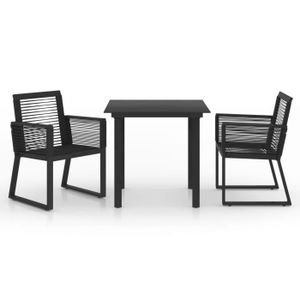 Ensemble table et chaise de jardin vidaXL Salon de jardin 3 pcs Rotin PVC Noir