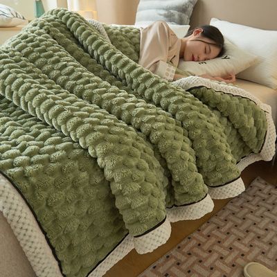 Couverture Plaid MIULEE Flanelle Velours - 160x200cm - Vert Doux Pour Canapé Ou Lit