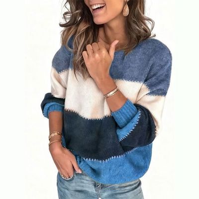 Pull femme col en V manches longues tricot doux