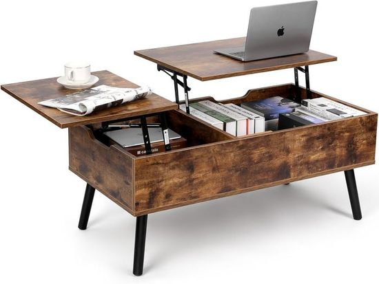 Table Basse Extensible Réglable Hauteur – Table Multifonction Salle à Manger Salon Bureau – Levage Hydraulique 47,5-74,5 Cm – Roulettes