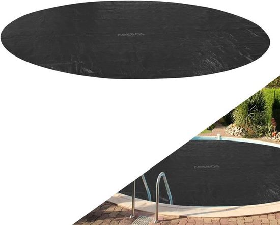 AREBOS Bâche de piscine solaire | Bâche Solaire Ronde Ø 3,05 m | Bâche Solaire épaisseur 120 µm | Rouleau Solaire découpable | Noir