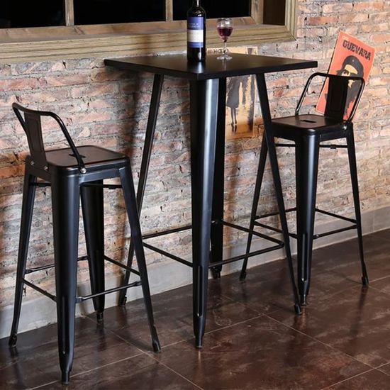 Table de bar haute Mange-Debout Industrielle - Noir - 60x60x110cm - Pieds en métal - Pour Cuisine, Bar