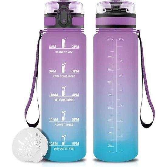 Gourde Sport 1L Avec Marqueur De Temps - Tritan Sans BPA, étanche, Avec Paille Et Brosse | Pour Motivation Hydratation - 2