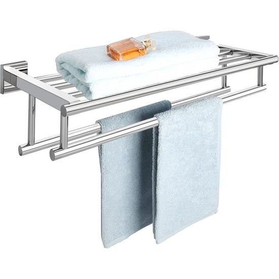 Porte-serviettes Mural Autocollant En Acier Inox SUS304 - 30/40/55 Cm - Finition Brossée Argent - Pour Salle De Bain Sans Perçage