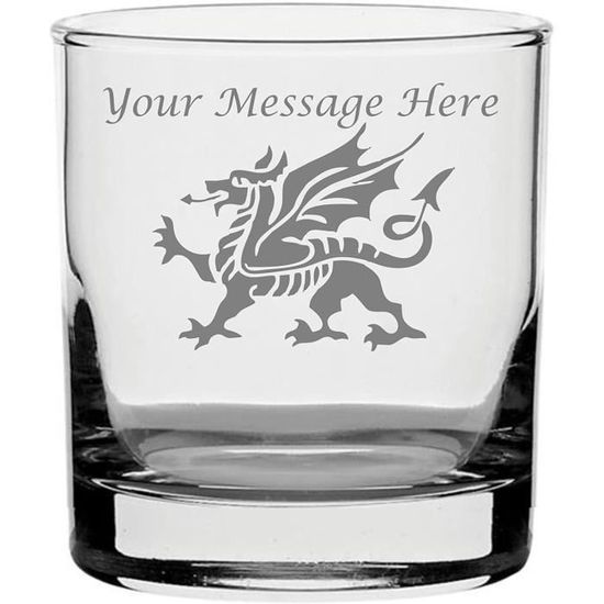 Gravé Personnalisé Verre de Whisky Avec Gallois Dragon Design