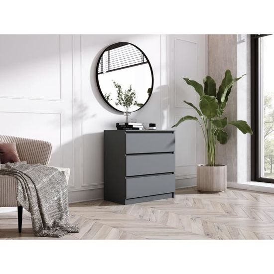 Commode chambre - ANTHRACITE - Buffet avec 3 tiroirs - Style scandinave moderne - Dimensions 70cm x 39cm x 79cm