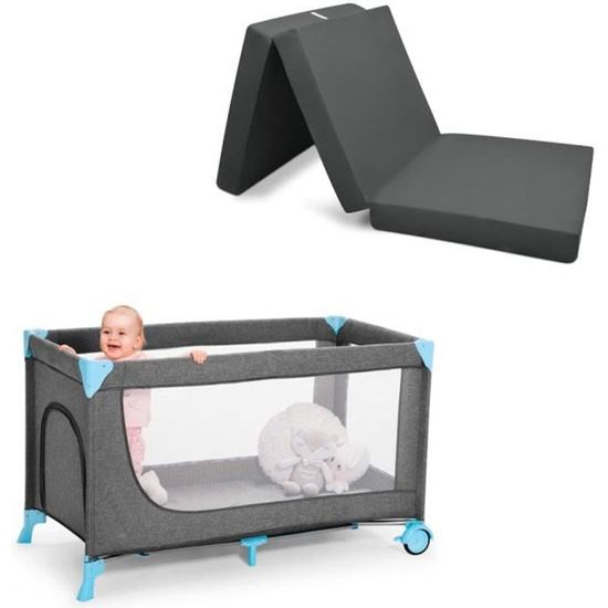 Matelas lit Parapluie 60 x 120 cm Matelas Pliant pour bébé avec Housse Antiétouffement 3D