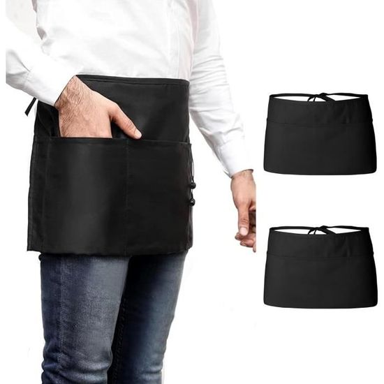 Paquet de 3 Tabliers de Taille de Serveuse en Coton à 3 Poches Paquet de 3 Tabliers de Taille de Serveuse en Coton à 3 Poches