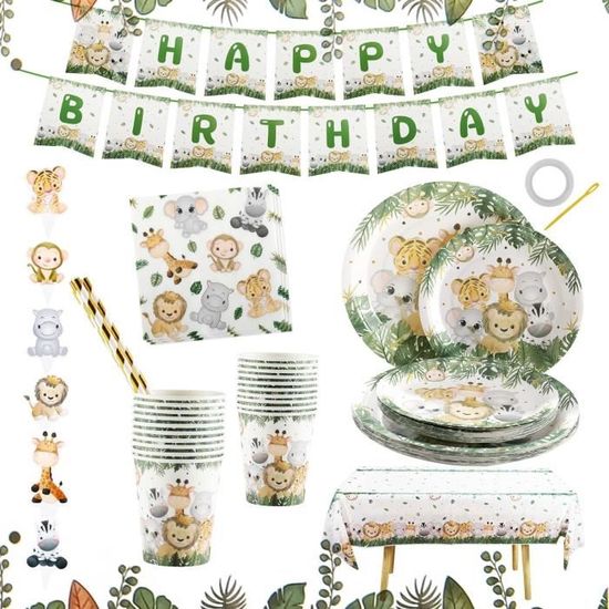 Assiettes Jetables Jungle Safari - 100 Pièces Pour 25 Invités | Anniversaire Enfant, Baby Shower