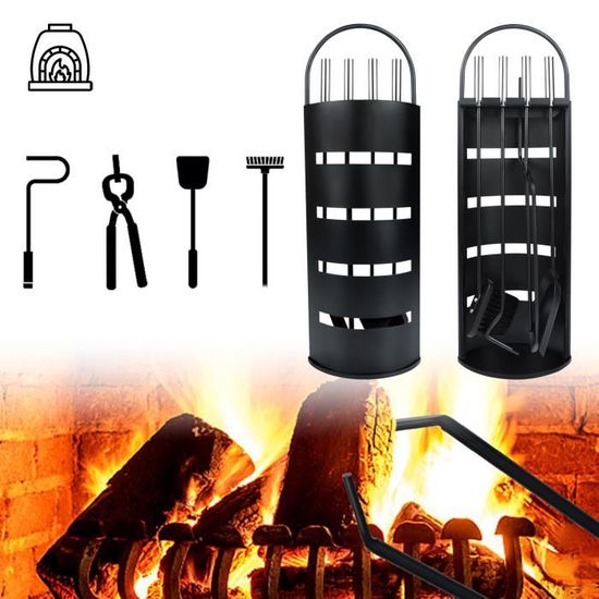 Set De Cheminée Complet En Acier Chromé - Style Années 60 - Serviteur