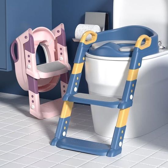 Réducteur WC Enfant Avec Marche – Siège Pliable, Coussin Doux – Pour Toilettes En V, U, O – 1 à 7 Ans
