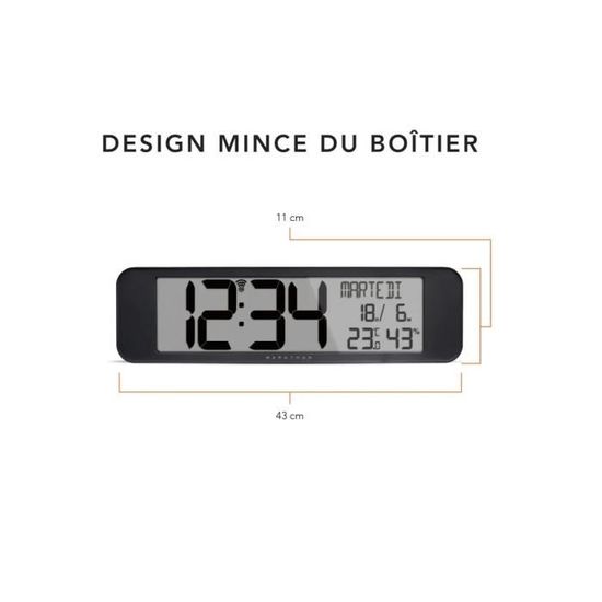 MARATHON Horloge atomique avec temp rature et date NOIR
