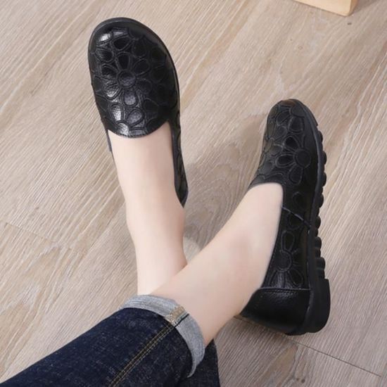 Mocassins Chaussures Ballerines Femme Élégant Brun Grande Cuir